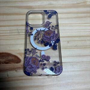 Coach Protective Magsafe Case for iPhone 15 Moody Purple Floral Glitter